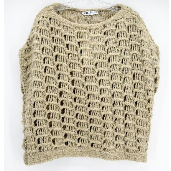 Zara XS/S Oversized Boxy Crochet Open Knit Sweater Top ~ Boho Festival NEW - Picture 2 of 10